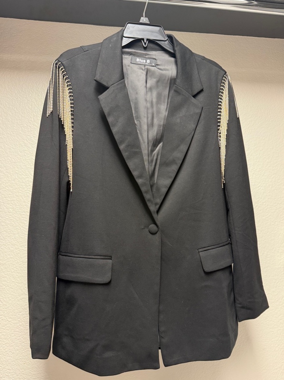 Blue B. Black Blazer with Gold Chain Shoulder Fringe